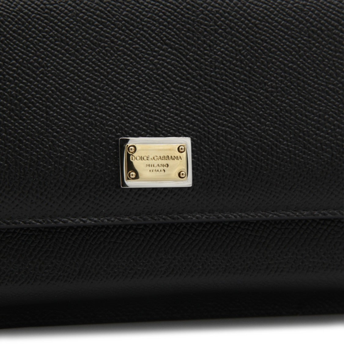 Dolce & Gabbana Textured Black Leather Wallet On Chain With Gold-Tone Hardware