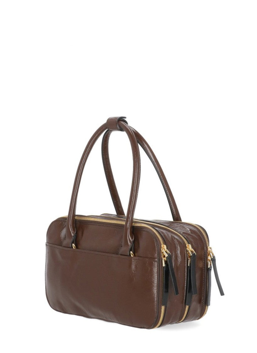 Marni Brown Leather Three Zip Handbag
