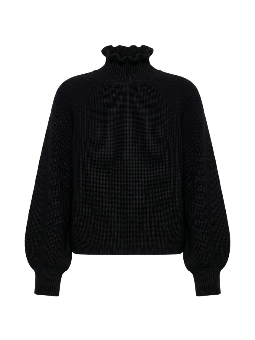 Max Mara Black Ribbed Wool-Cashmere Turtleneck Sweater