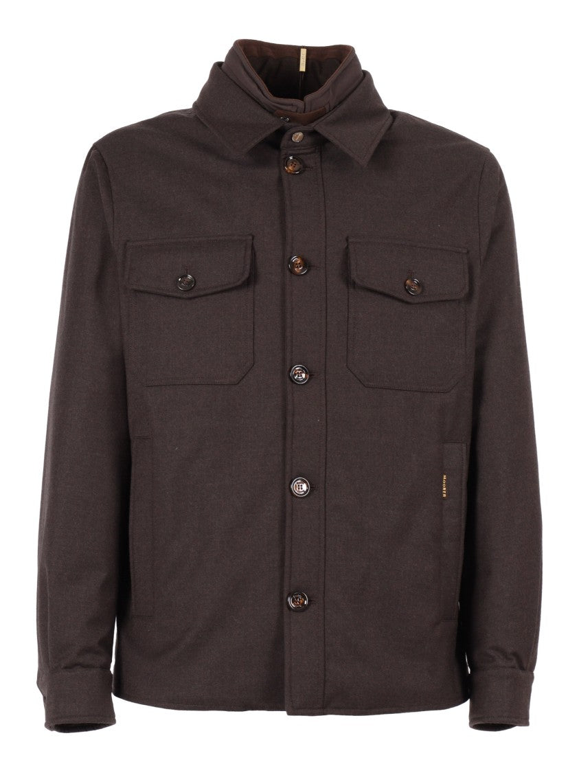 Moorer Classic Brown Button-Up Jacket With Structured Collar