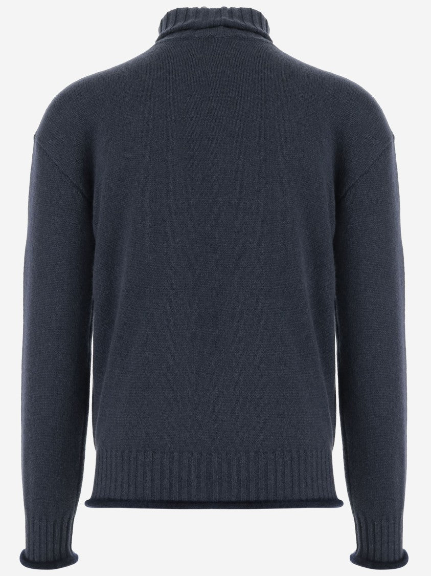 Giorgio Armani Ribbed High Neck Cashmere Sweater With Semi-Rolled Edges