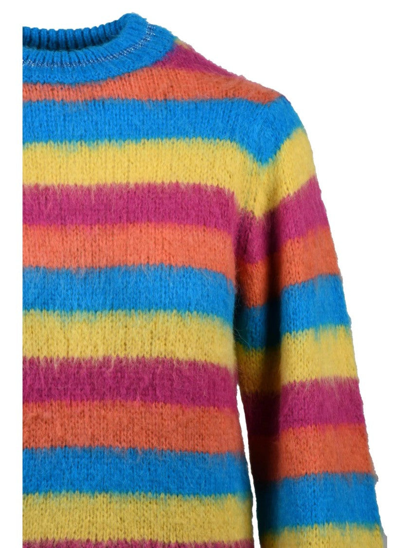 Mc2 Saint Barth Short Crew Neck Sweater With Vibrant Horizontal Stripes
