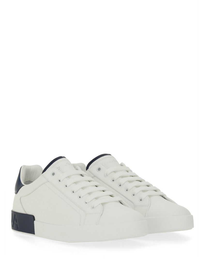 Dolce & Gabbana Low-Top Sneaker In Smooth Leather With Navy Accents