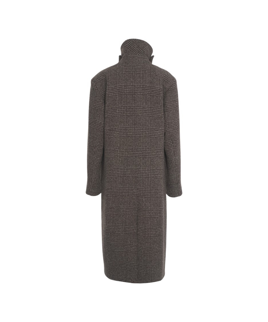 Herskind Brown Textured Wool-Blend Long Coat With High Collar