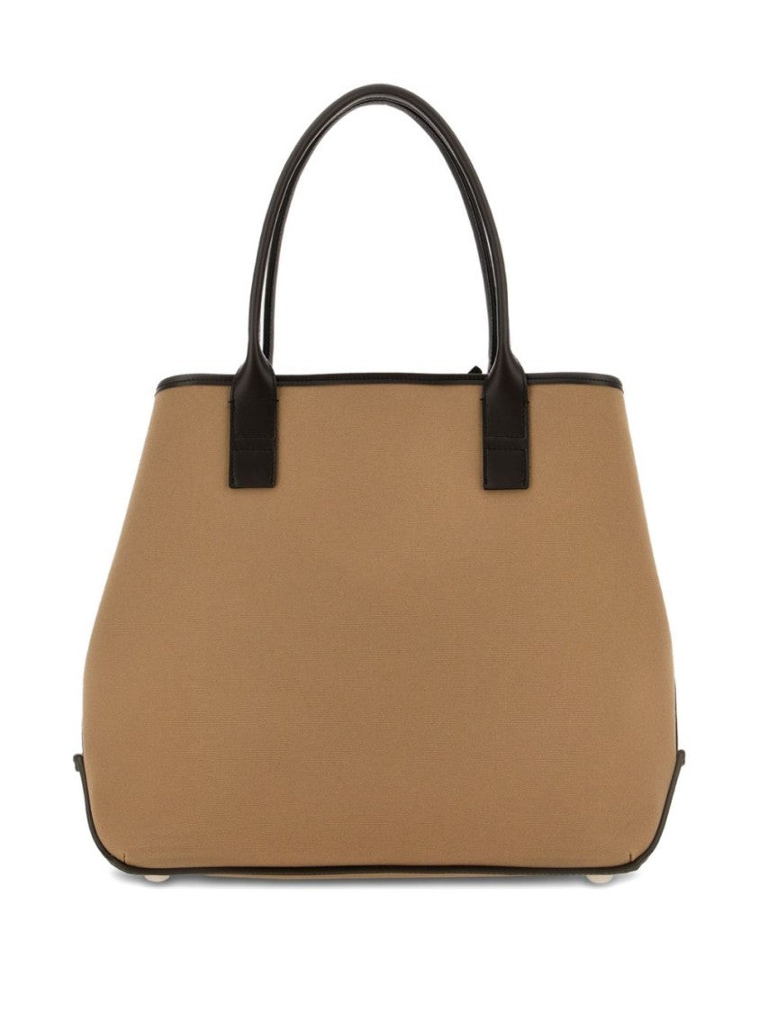 Hogan Shopper Bag In Beige Cotton-Calfskin Blend
