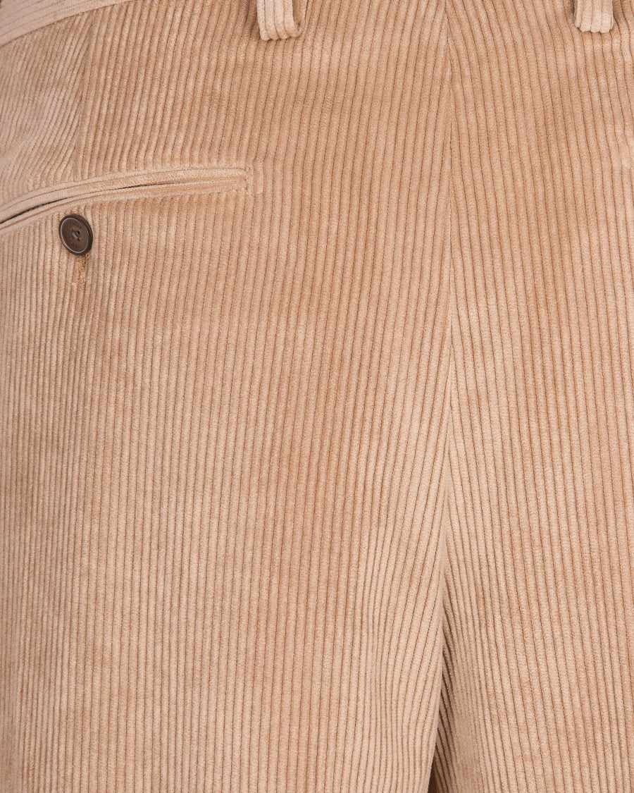 Briglia Straight-Fit Brown Corduroy Trousers With Pressed Crease And Welt Pockets