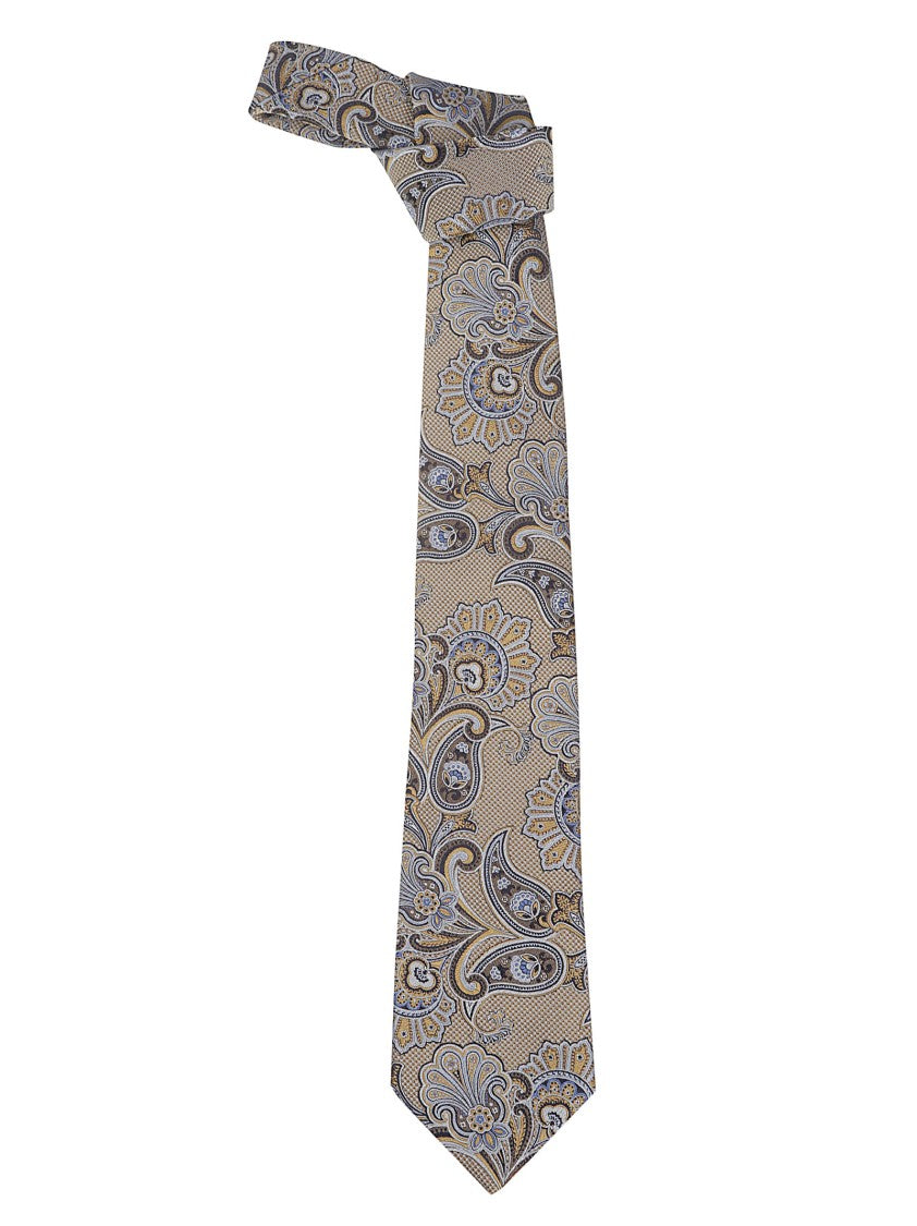 Etro Beige Blue Paisley Silk Tie