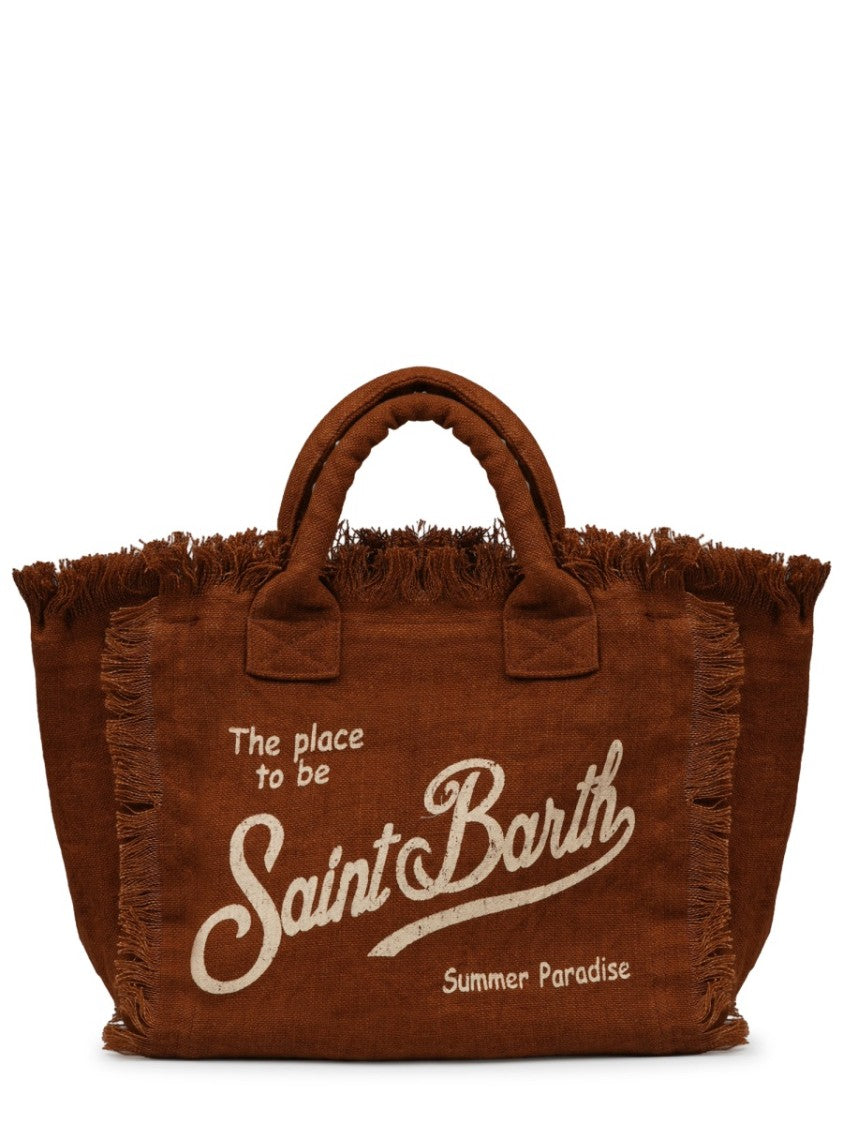 Mc2 Saint Barth Linen Handbag With Textured Surface And Fringed Edges
