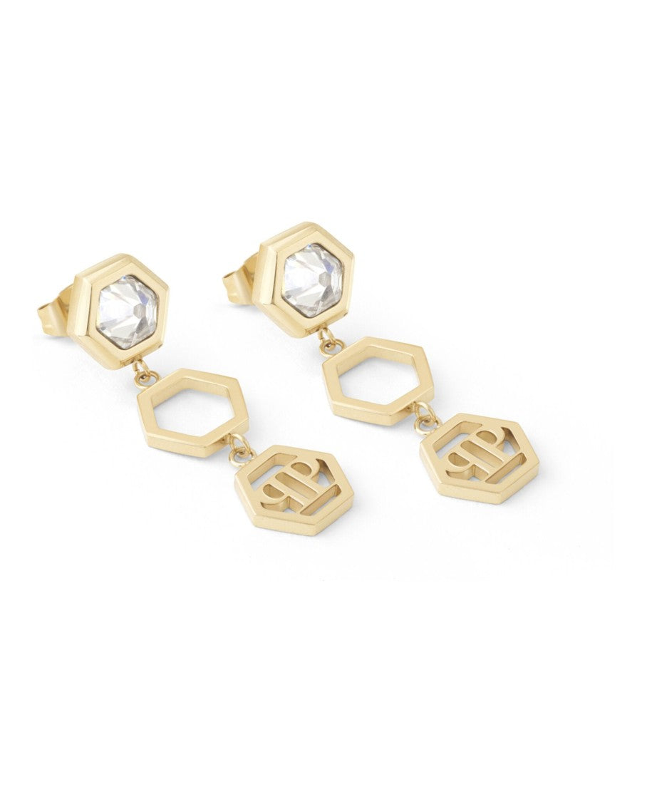 Philipp Plein Hexagonal Spike Crystal Earrings In Polished Stainless Steel