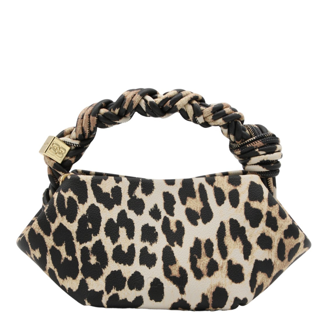 Ganni Geometric Leopard Print Bag With Twisted Handle