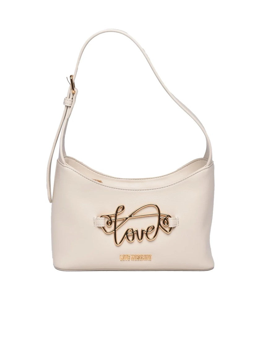 Love Moschino Spacious White Shoulder Bag With Metallic Script Detail