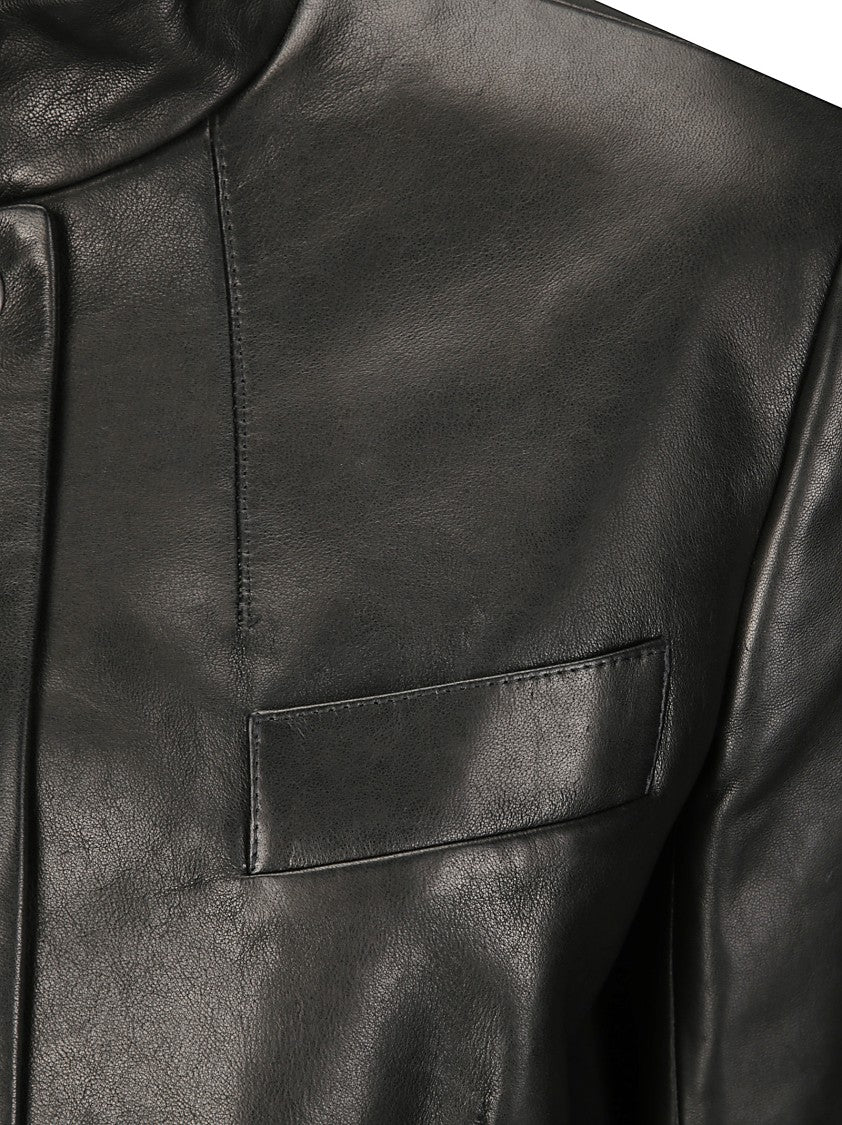 Khaite Cropped Leather Jacket With Padded Shoulders