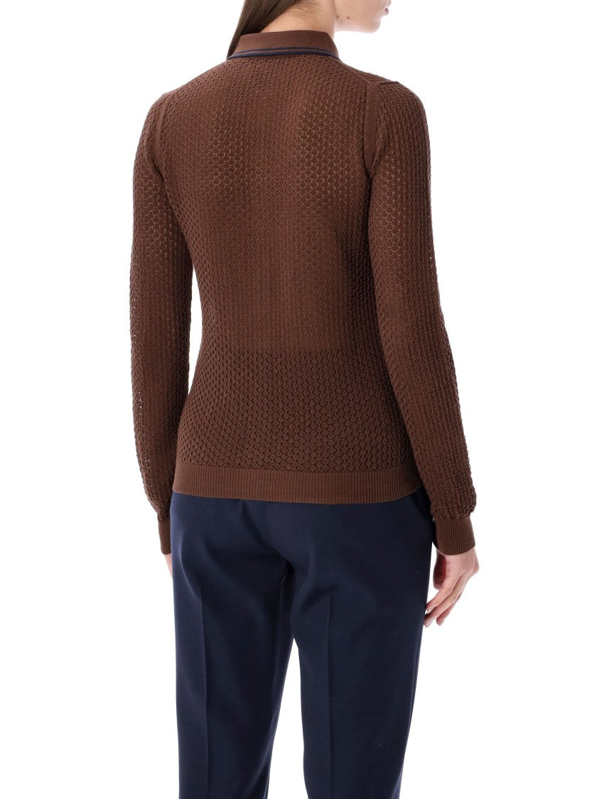 Miu Miu Cotton Cardigan With Lacy Knit Motif