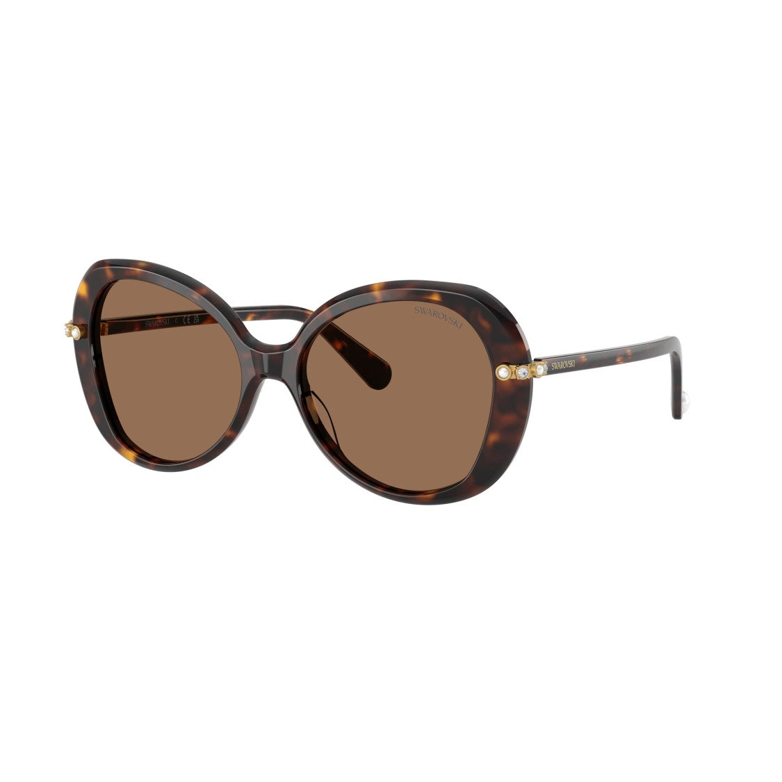 Swarovski 0Sk6059 Oversized Tortoiseshell Sunglasses With Crystal Accents