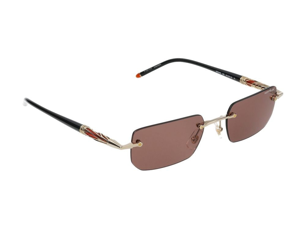 Montblanc Gold Mb0348s Metal Rimless Rectangular Sunglasses