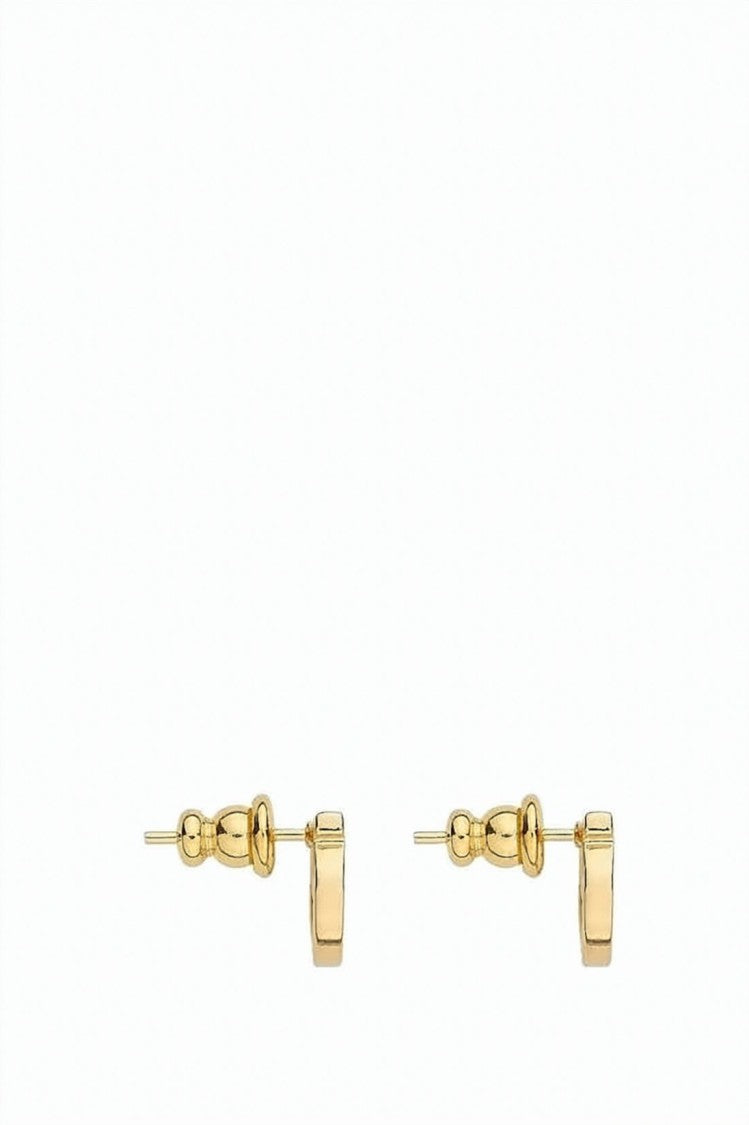 Salvatore Ferragamo Polished Brass Stud Earrings With Open Oval Design