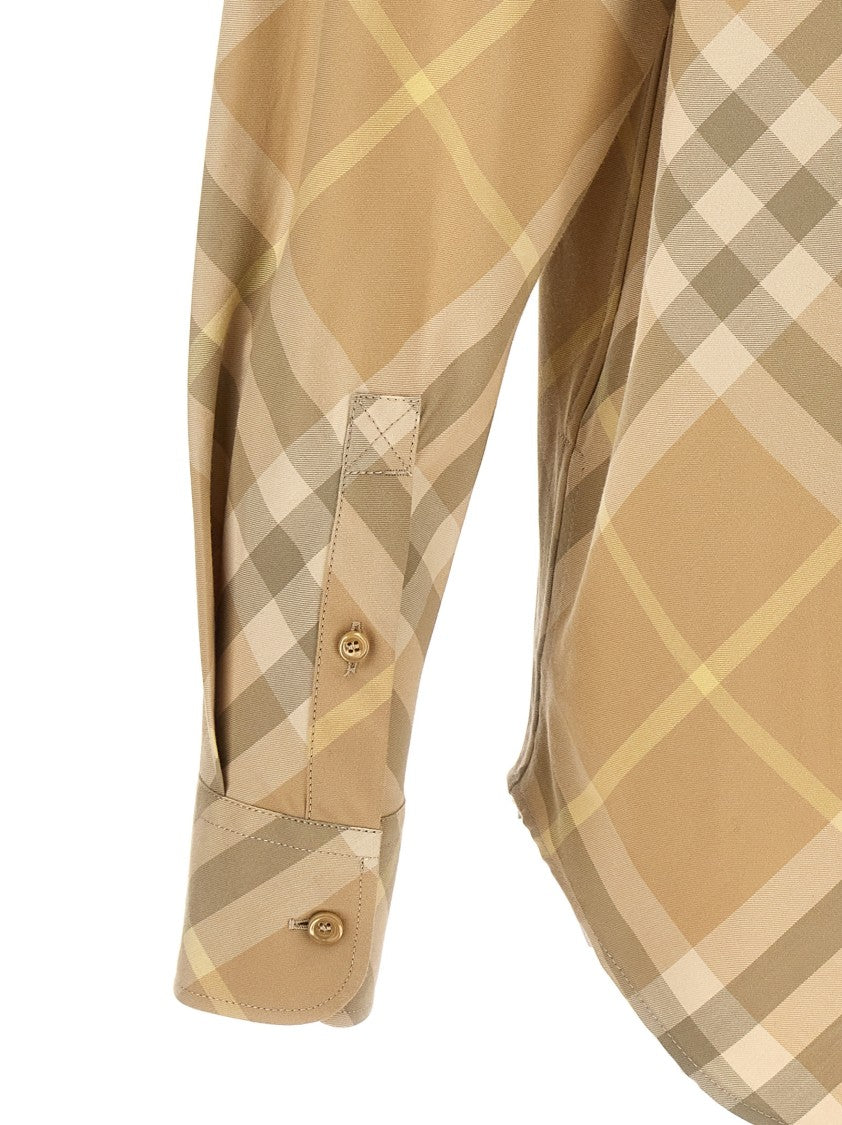 Burberry Beige And Tan Check Shirt With Embroidered Logo