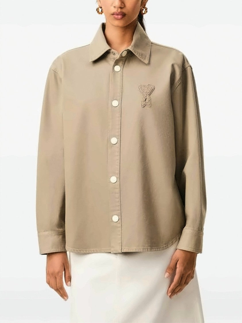 Ami Paris Oversized Cotton Knit Shirt With Tone-On-Tone Logo