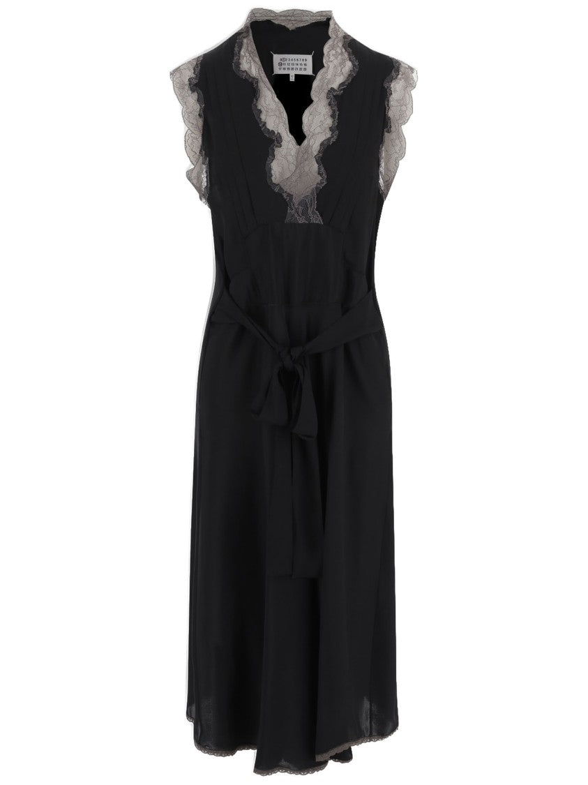 Maison Margiela Mixed Silk Dress With Elegant Lace Inserts