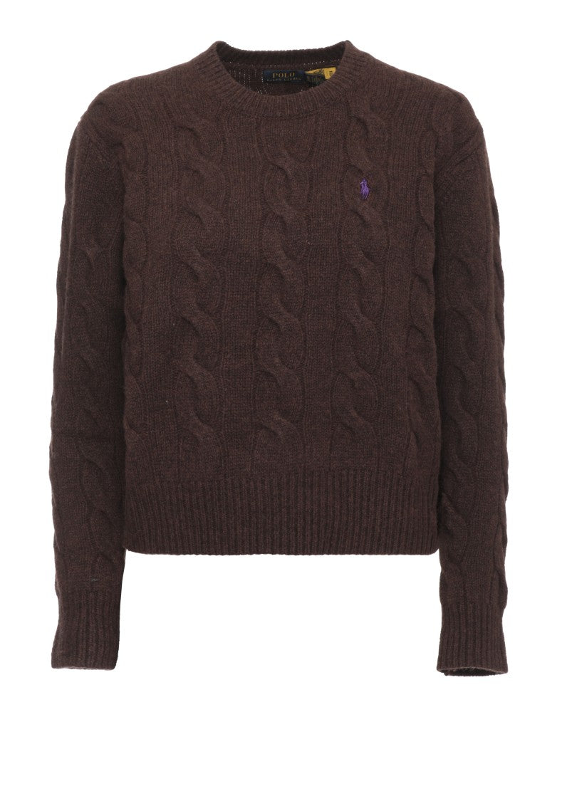 Polo Ralph Lauren Brown Cable-Knit Wool-Blend Sweater