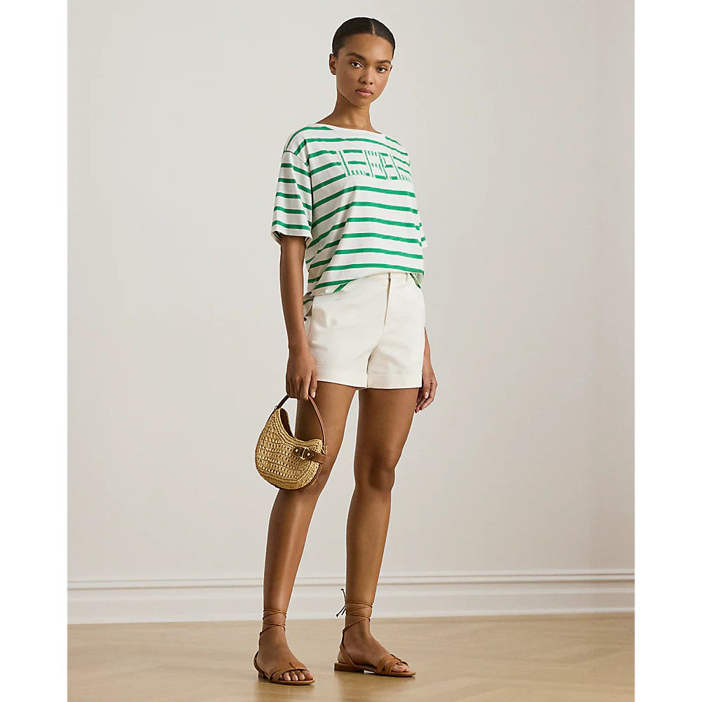 Lauren Ralph Lauren White Green Vauden Cotton Jersey Tshirt