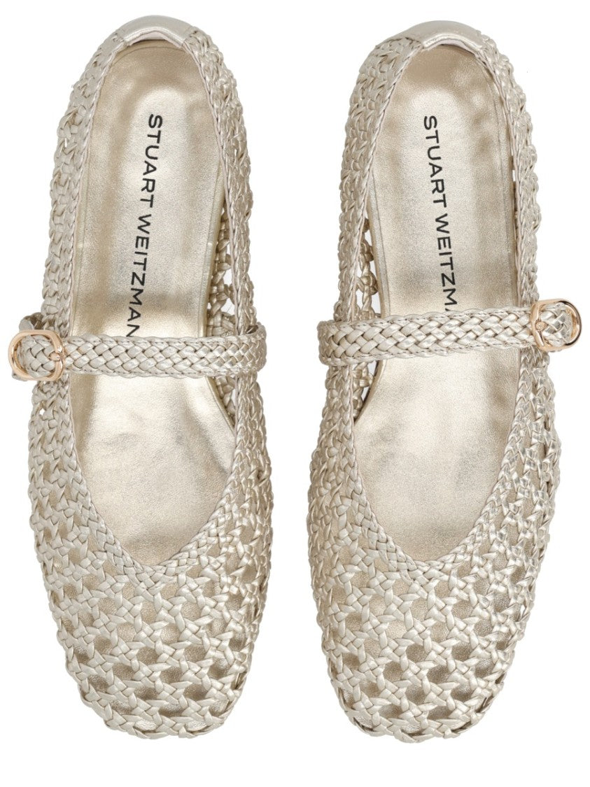 Stuart Weitzman Gold Prima Mary Jane Metallic Flats