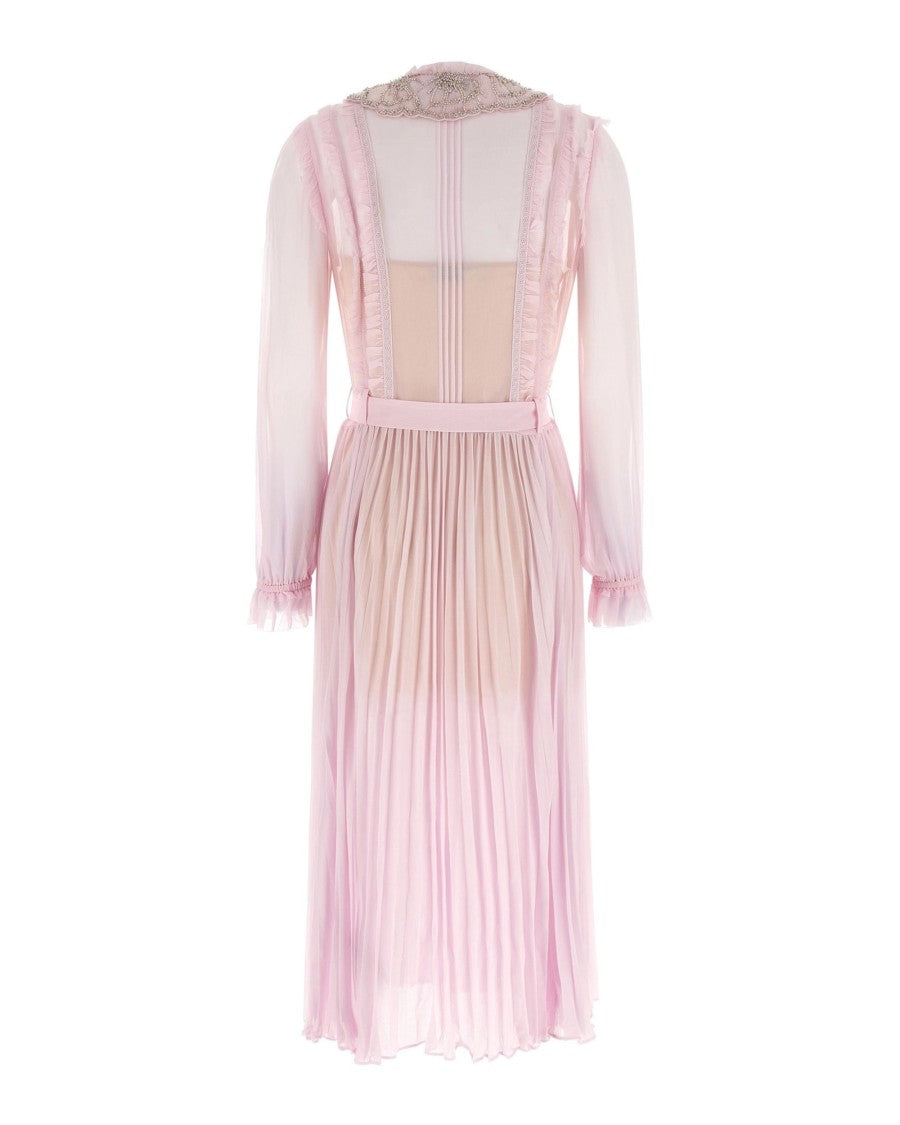 Self-Portrait Midi Dress With Jewel-Embellished Collar And Pleated Detail