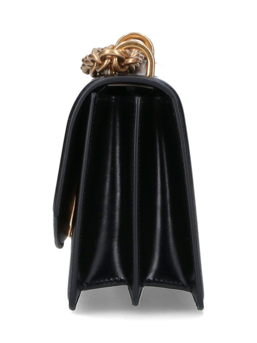 Valentino Garavani Structured Black Handbag With Gold-Tone Emblem And Chain Strap