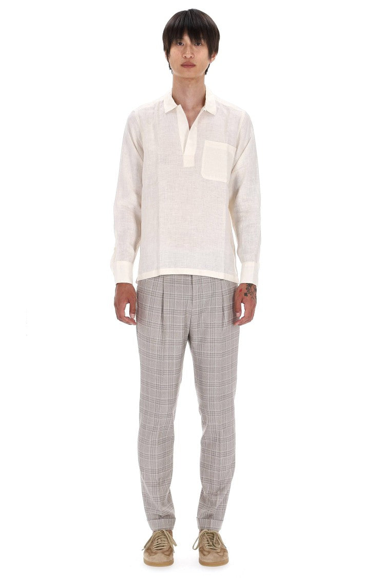Pt Torino Open Collar Over Fit Linen Shirt