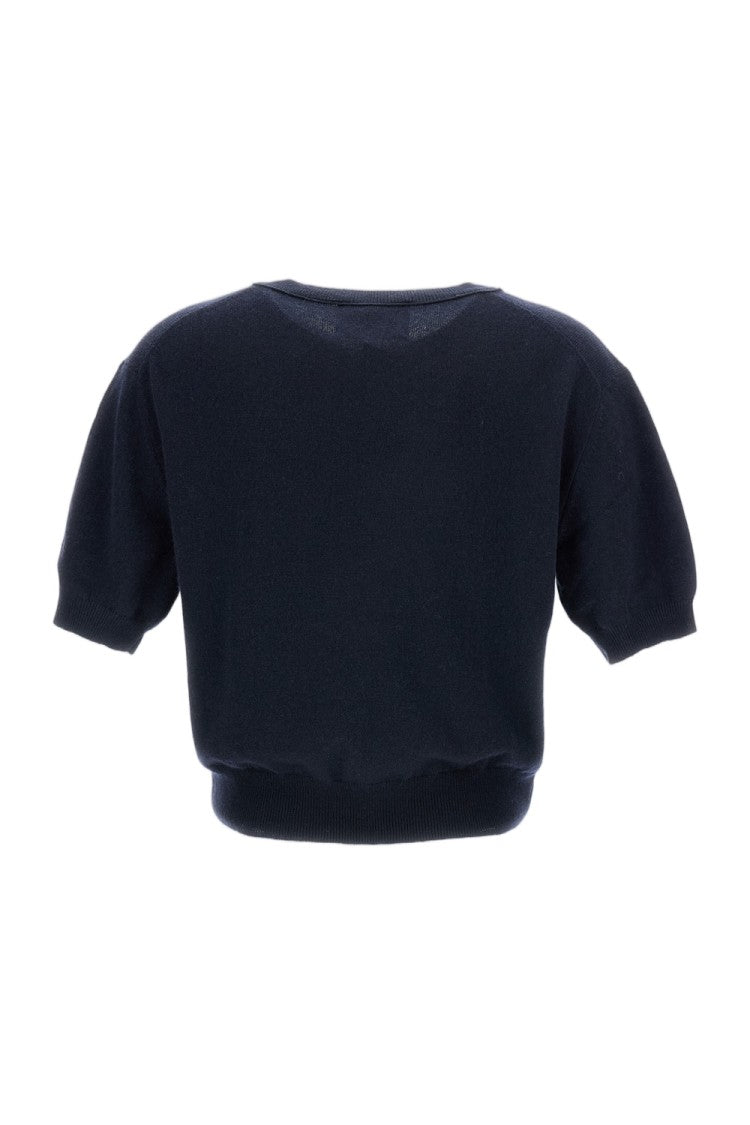 Lisa Yang Cropped Wool Sweater With Puffed Sleeves And Ribbed Detail