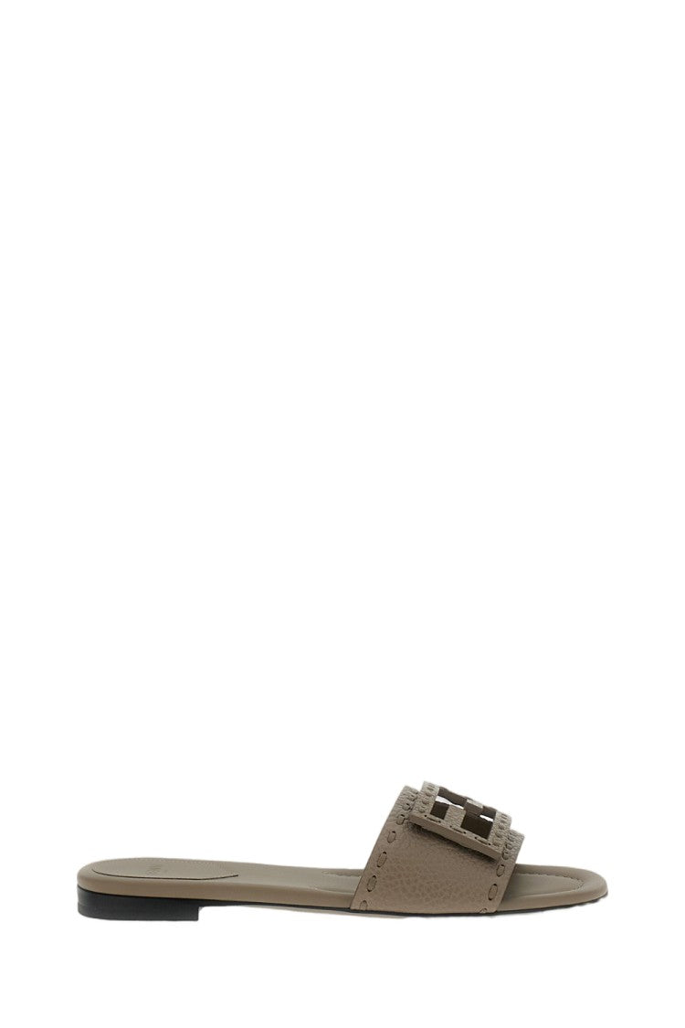 Fendi Dove-Grey Tumbled Leather Slides