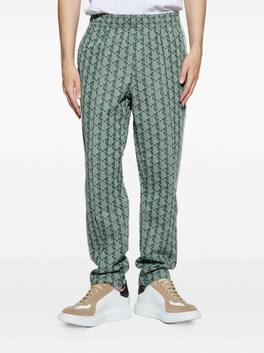 Lacoste Geometric Print Pants With Side Stripes And Elasticated Waistband