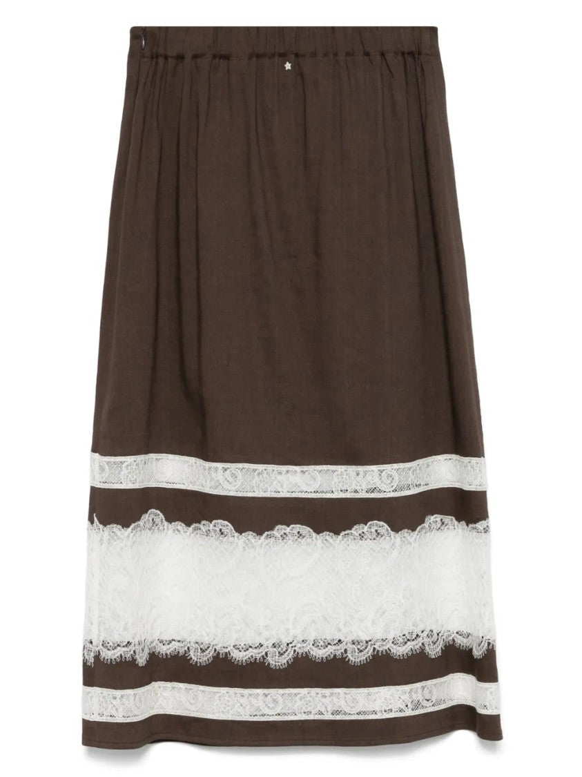 Lorena Antoniazzi Brown Lace-Detail Midi Skirt