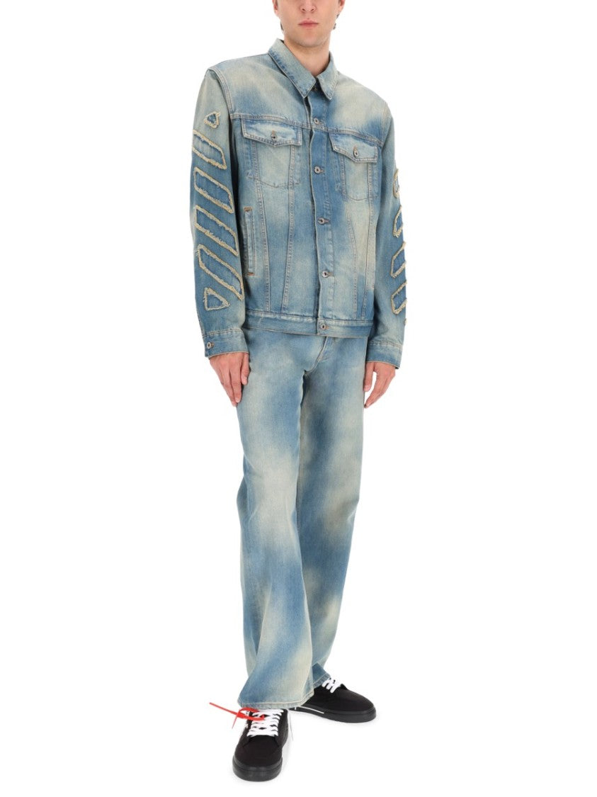 Off-White Relaxed Wide-Leg Raw Patch Jeans