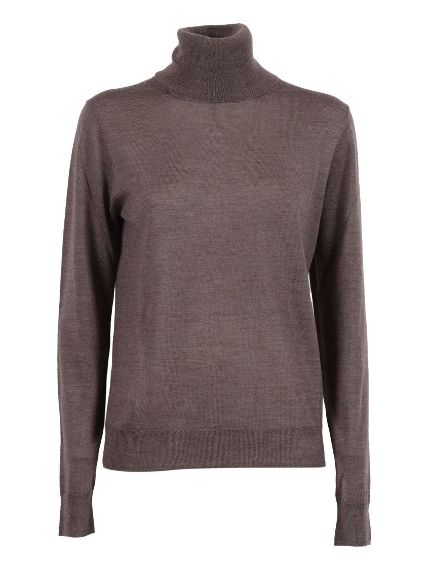 P.A.R.O.S.H. Refined Brown Turtleneck Sweater With Lightweight Knit And Ribbed Cuffs