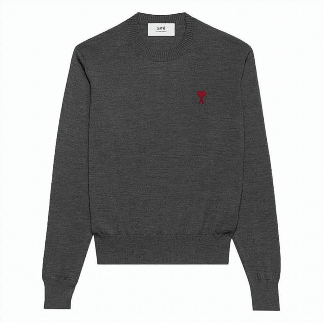 Ami Paris Classic Wool Sweater With Ribbed Details And Signature Logo