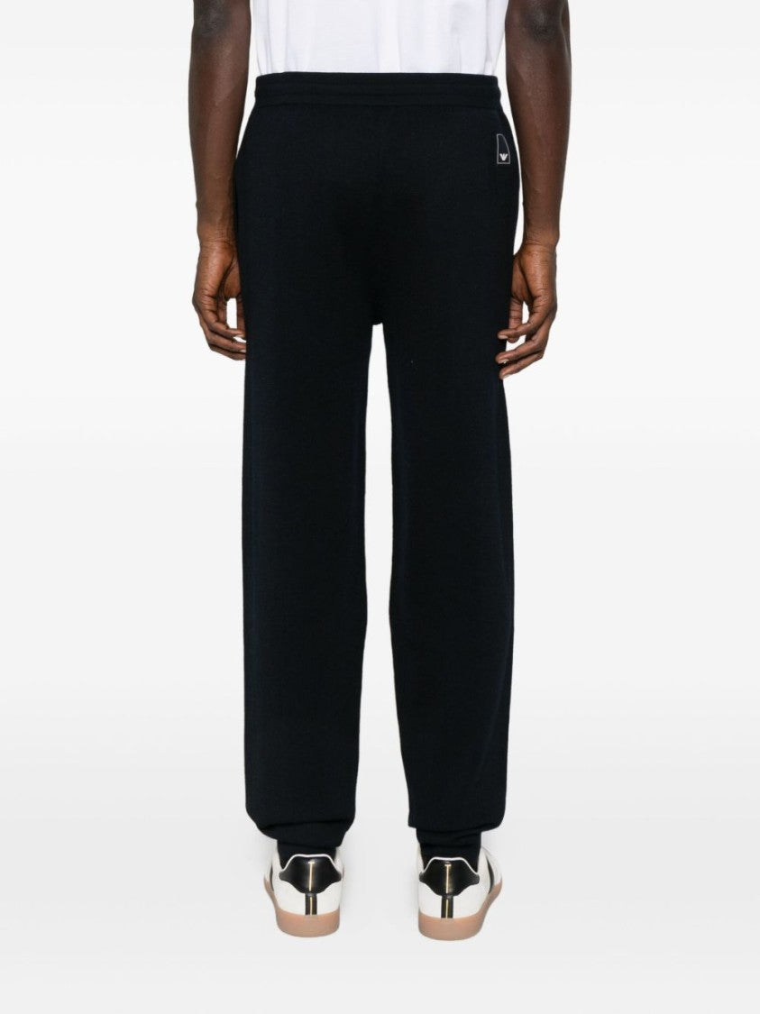 Emporio Armani Tapered Jogger Trousers In Midnight Blue Milano Knit