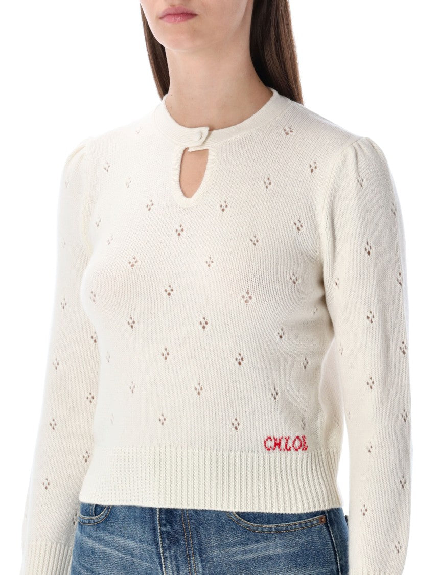 Chloé Chloé Perforated Wool And Cashmere Knit Sweater