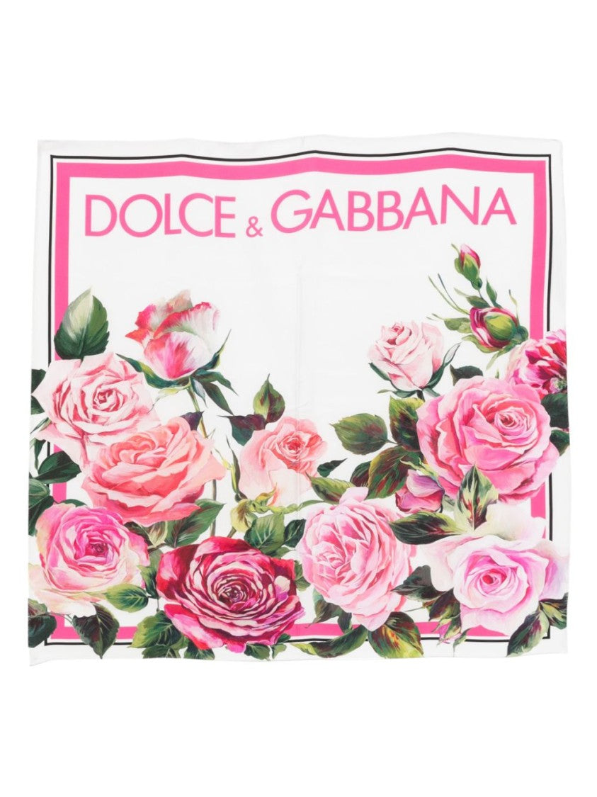 Dolce & Gabbana Pink Floral Print Silk Scarf