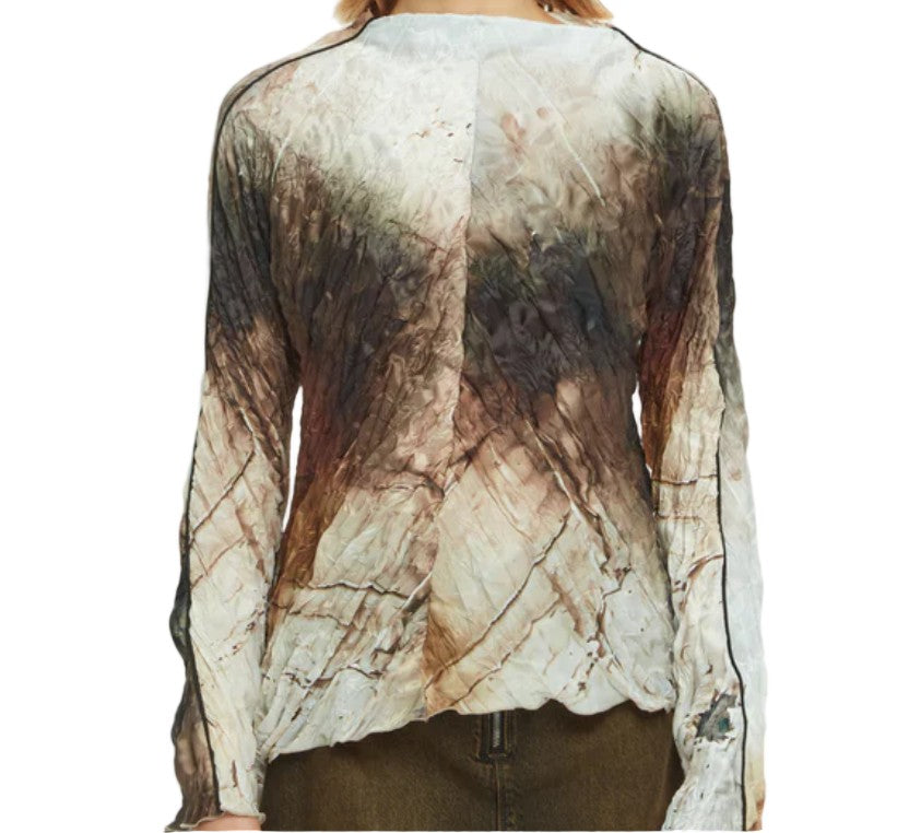 Mlo Crinkled Pleated Abstract Print Long-Sleeved Top