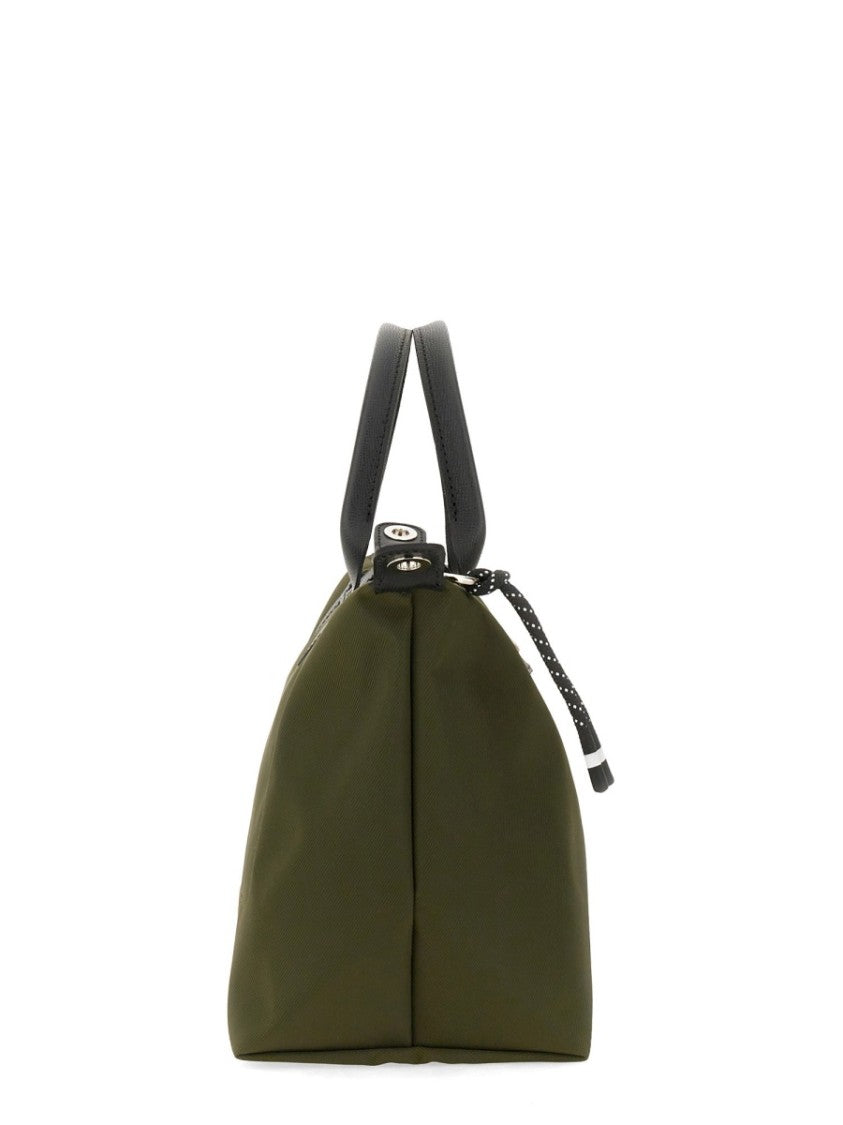 Longchamp Compact Green Tote Bag With Zip Closure And Detachable Strap