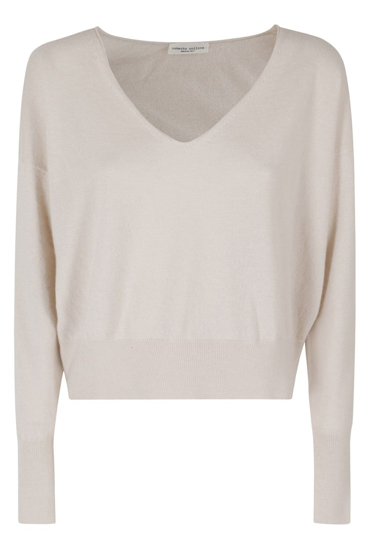 Roberto Collina V-Neck Merino Cashmere Sweater With Ribbed Details