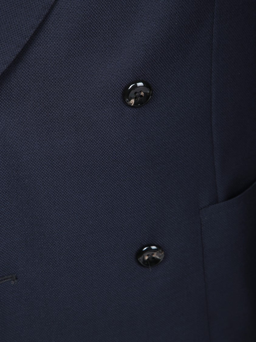 Tagliatore Double-Breasted Blue Blazer With Refined Texture