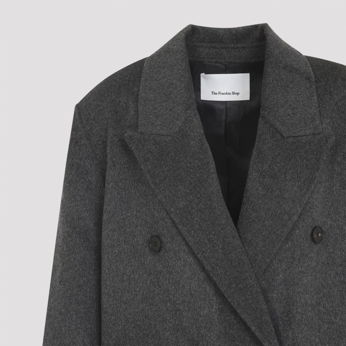 The Frankie Shop Dark Grey Melange Wool Double Breasted Coat