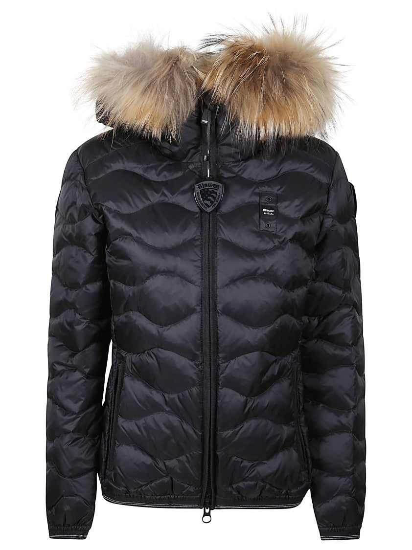 Blauer Quilted Jacket With Fluffy Fur Trim