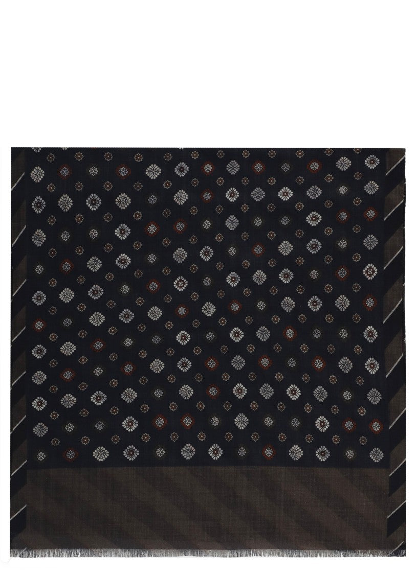Altea Navy Blue Wool Geometric Scarf