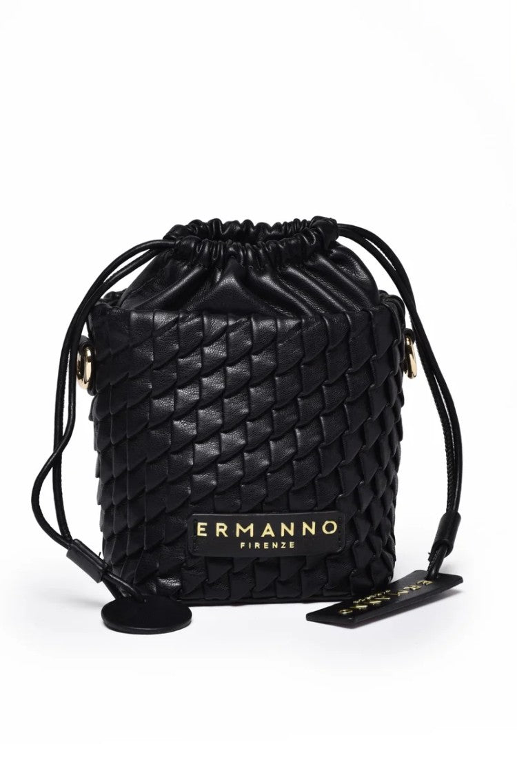 Ermanno Firenze Black Polyurethane Bucket Teagan Bag