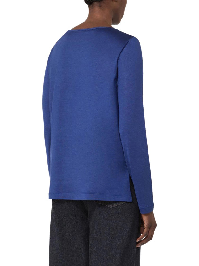 Max Mara Round Neck Silky Long-Sleeve Top