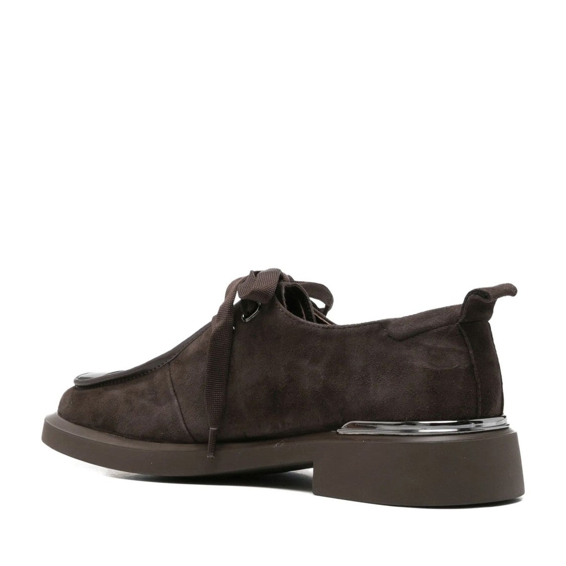 Linda Baumann Brown Rounded Square Toe Lace-Up Suede Flats