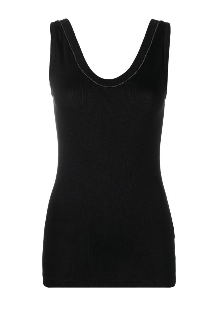 Brunello Cucinelli Black Sleeveless Top With Deep V-Neckline